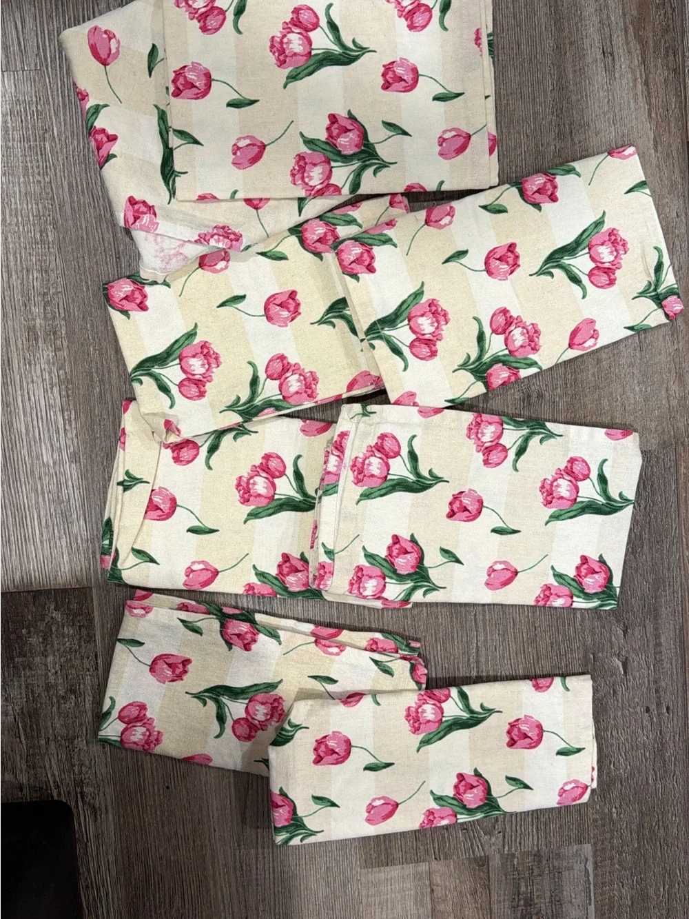 Source Unknown Pink Tulip Floral Kitchen Napkins on Cream Background